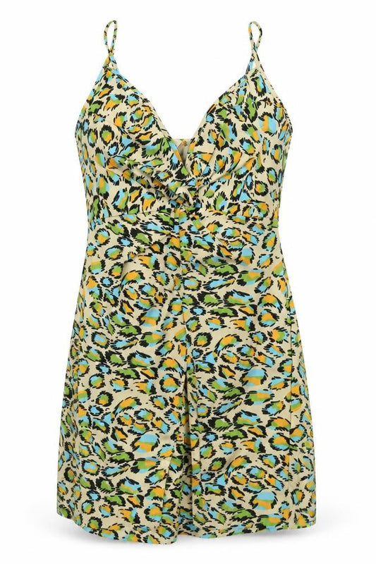 Front view of SHEIN women’s multicoloured animal print polyester a-line, size L, v-neck zip