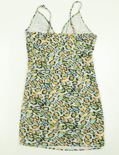 SheIn Womens Multicoloured Animal Print Polyester A-Line  Size L  V-Neck Zip