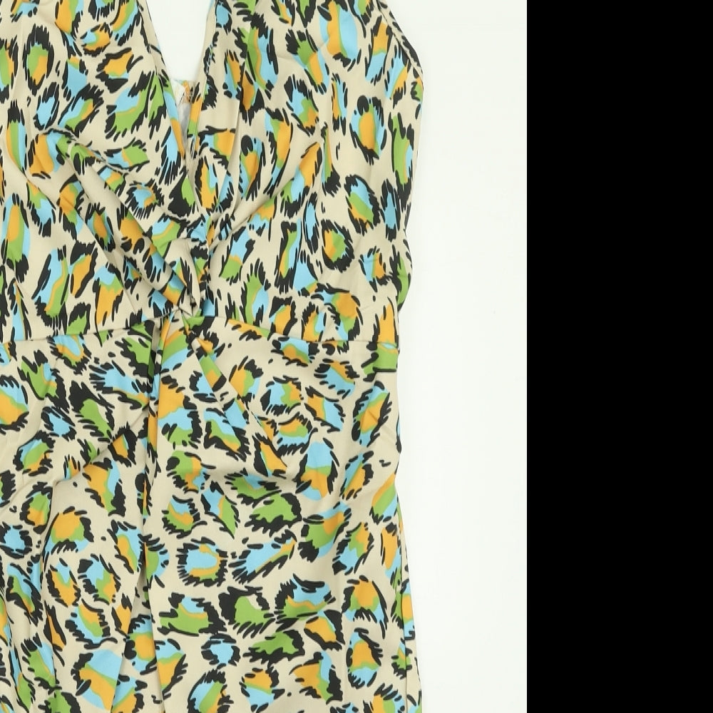 SheIn Womens Multicoloured Animal Print Polyester A-Line  Size L  V-Neck Zip