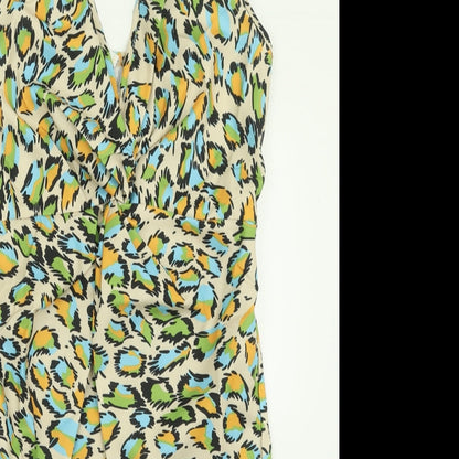 SheIn Womens Multicoloured Animal Print Polyester A-Line  Size L  V-Neck Zip