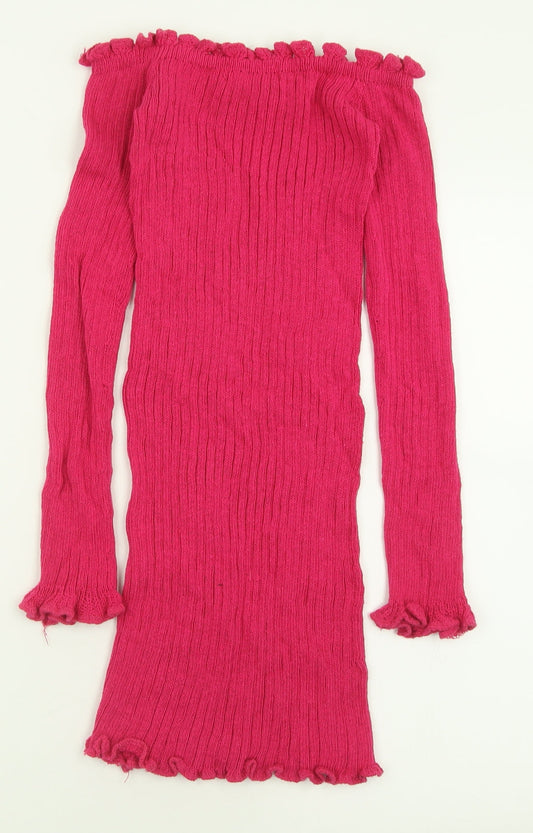 In the Style Womens Pink  Acrylic Jumper Dress  Size 6  Off the Shoulder Pullover