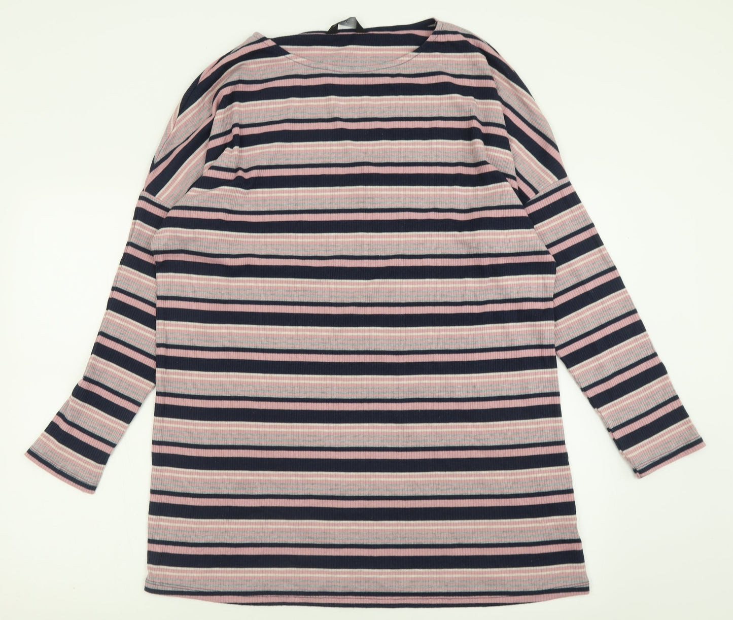 F&F Womens Pink Striped Polyester A-Line  Size 10  Crew Neck Pullover