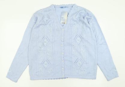 Soft Wear Womens Blue V-Neck Geometric Acrylic Cardigan Jumper Size S