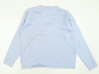 Soft Wear Womens Blue V-Neck Geometric Acrylic Cardigan Jumper Size S