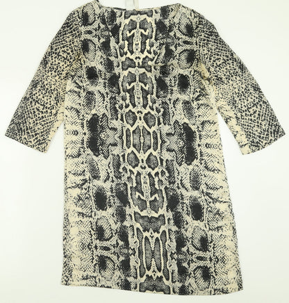 Mango Womens Ivory Animal Print Polyester A-Line  Size S  V-Neck Pullover
