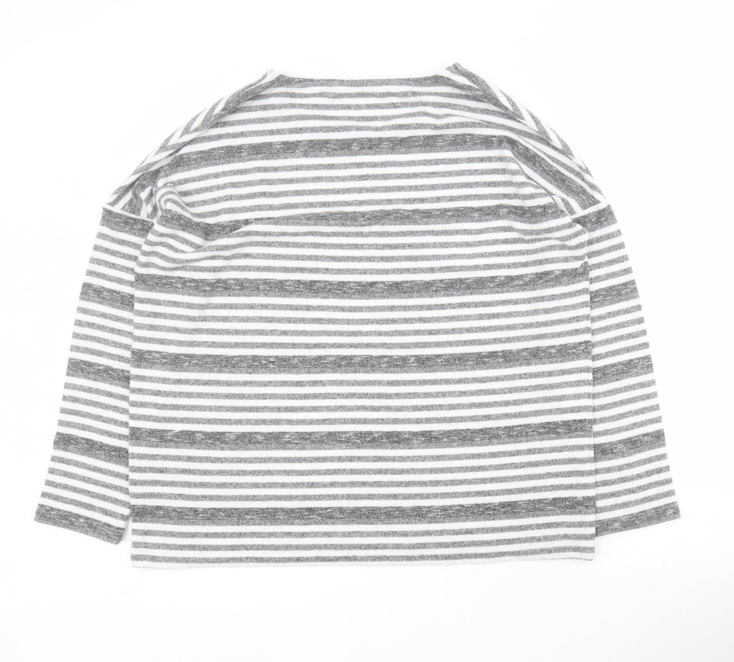 TU Womens Grey Round Neck Striped Polyester Pullover Jumper Size 14