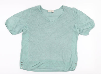 Per Una Womens Blue V-Neck  Viscose Pullover Jumper Size 16