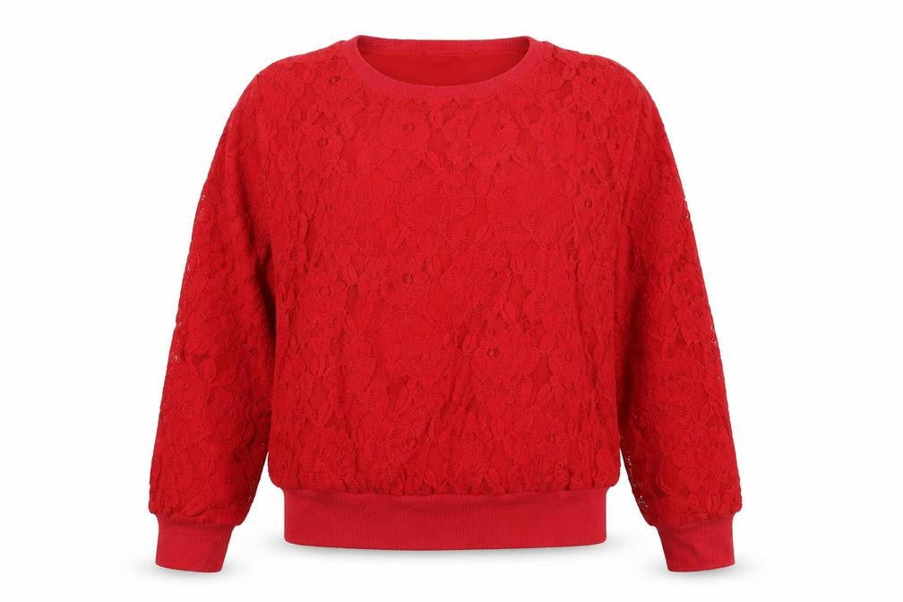 Front view of H&M women’s red cotton pullover sweatshirt, size M, pullover