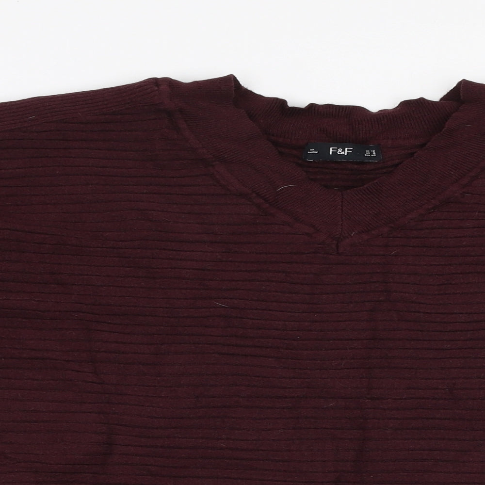 F&F Womens Red Round Neck  Viscose Pullover Jumper Size 12