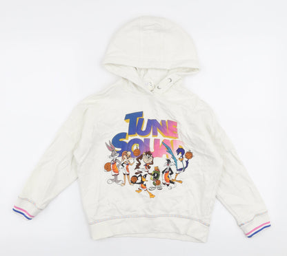 Marks and Spencer Girls White  Cotton Pullover Hoodie Size 7-8 Years  Pullover - Space jam