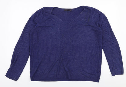 Marks and Spencer Womens Blue V-Neck  Acrylic Pullover Jumper Size 14