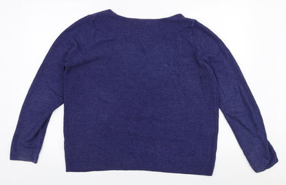 Marks and Spencer Womens Blue V-Neck  Acrylic Pullover Jumper Size 14