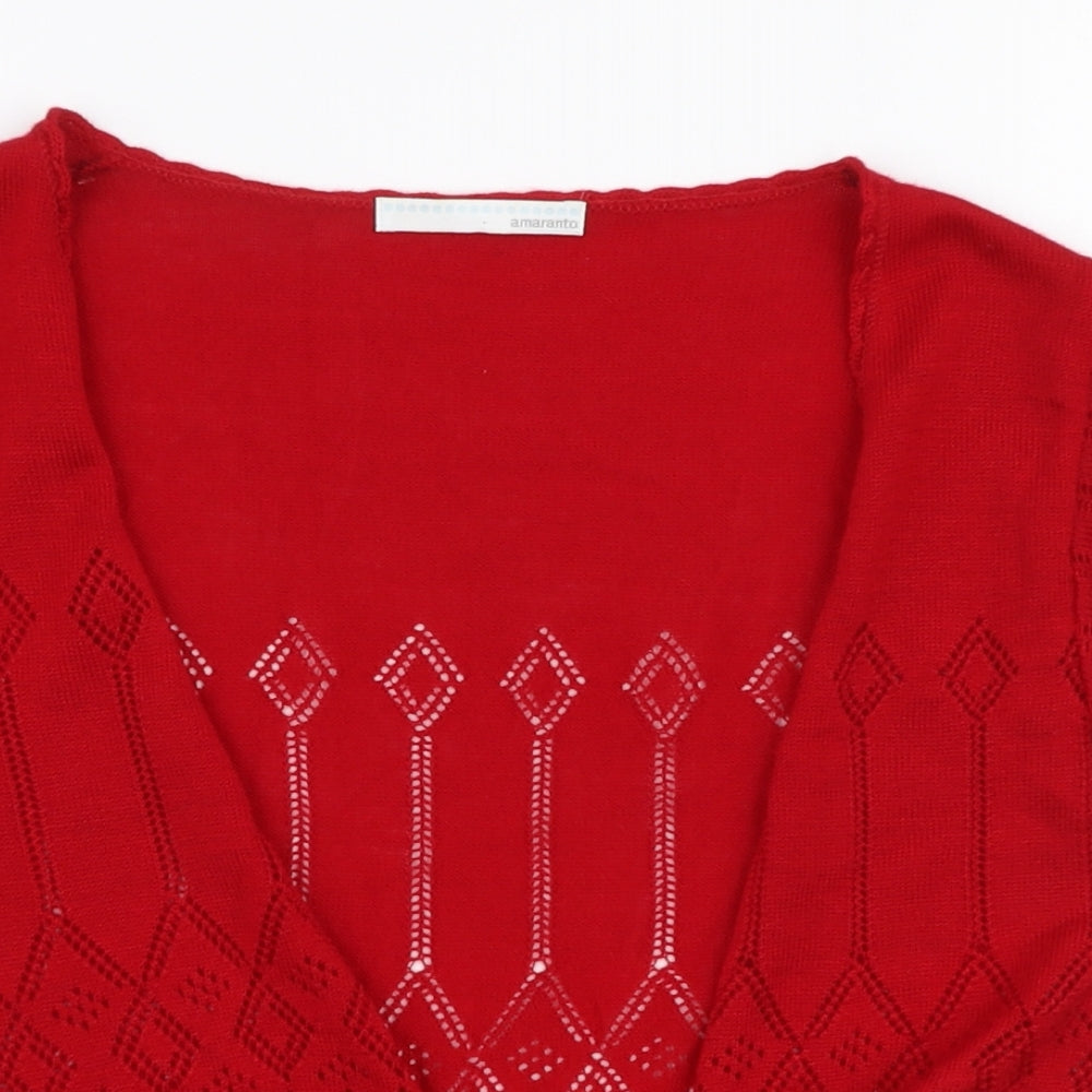 AMARANTO Womens Red V-Neck  Polyester Cardigan Jumper Size S