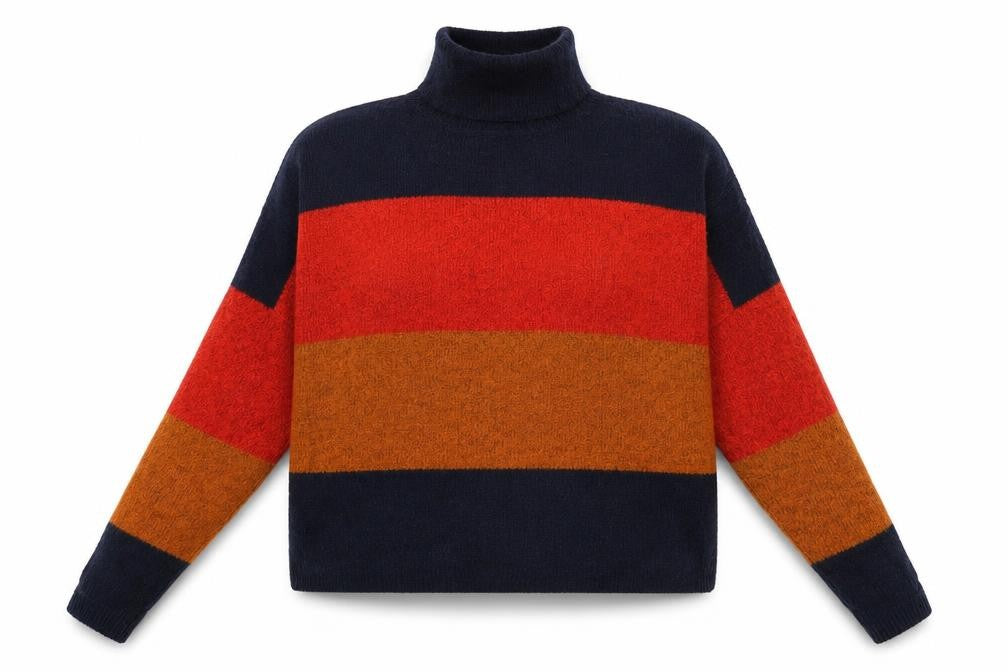 Front view of New Look women’s multicoloured high neck striped acrylic jumper, size S