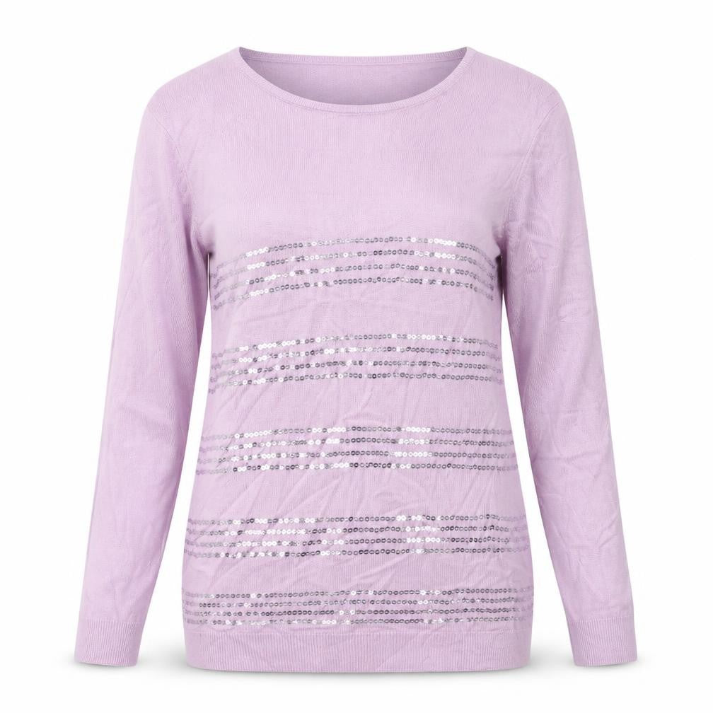 Front view of Damart women’s purple round neck acrylic jumper, size M