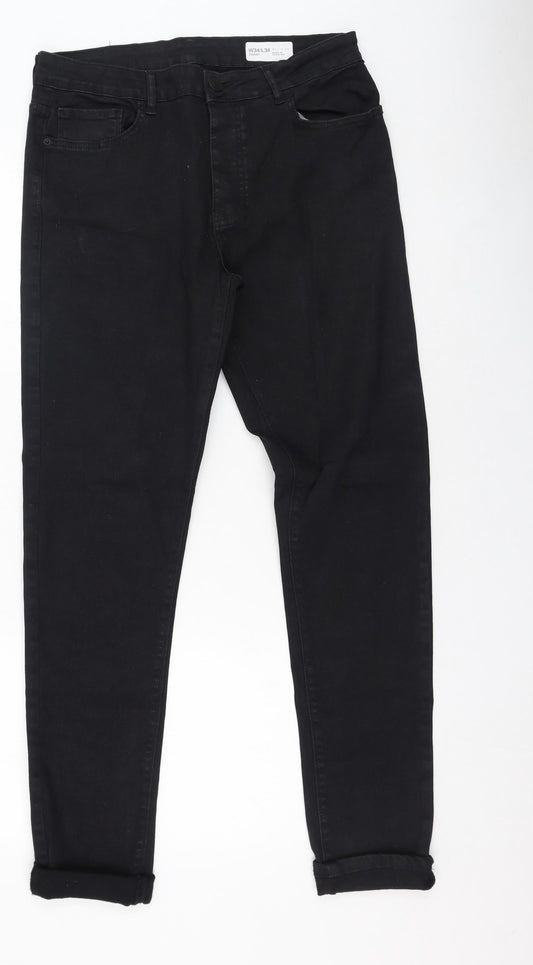 Denim & Co. Womens Black  Cotton Trousers  Size 34 in L30 in Regular Zip