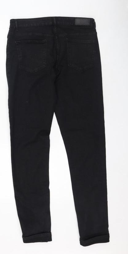 Denim & Co. Womens Black  Cotton Trousers  Size 34 in L30 in Regular Zip