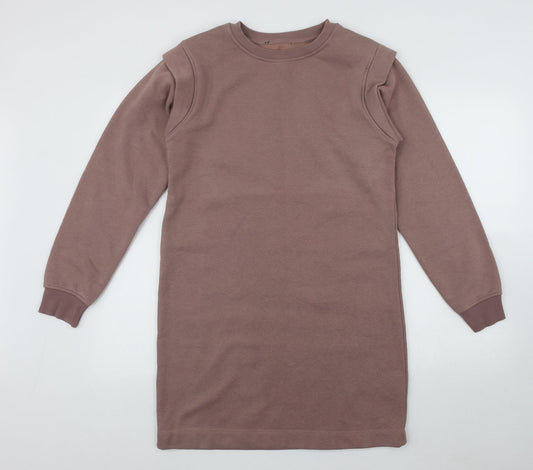 Primark Womens Beige Round Neck  Cotton Pullover Jumper Size 6   - Size 6/8  shoulder Pads