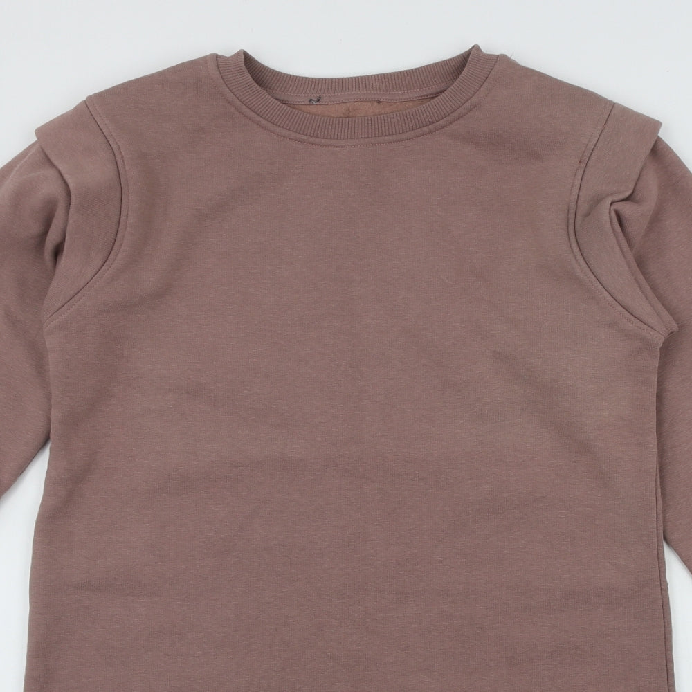 Primark Womens Beige Round Neck  Cotton Pullover Jumper Size 6   - Size 6/8  shoulder Pads