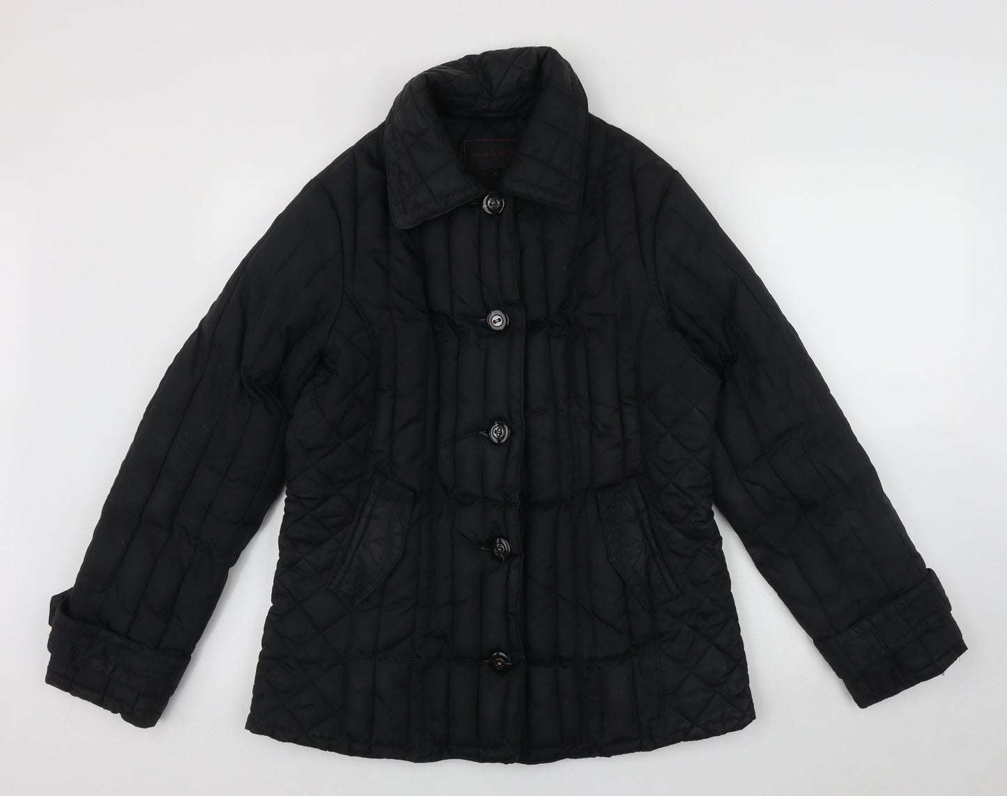 Per Una Womens Black   Quilted Coat Size M  Button - Fake pockets