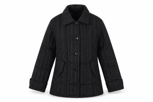 Per Una Womens Black   Quilted Coat Size M  Button - Fake pockets