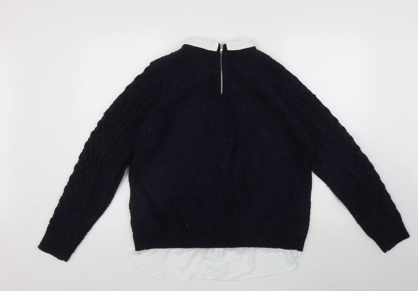 Primark Womens Blue Collared  Acrylic Pullover Jumper Size M   - 2 in 1 top Zip detail on back