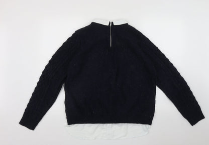 Primark Womens Blue Collared  Acrylic Pullover Jumper Size M   - 2 in 1 top Zip detail on back