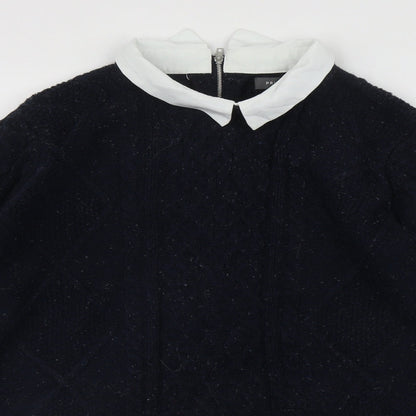 Primark Womens Blue Collared  Acrylic Pullover Jumper Size M   - 2 in 1 top Zip detail on back