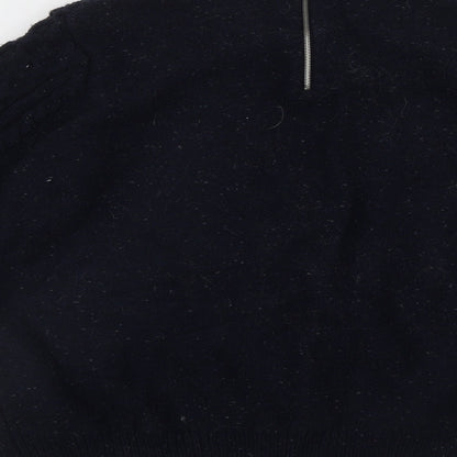 Primark Womens Blue Collared  Acrylic Pullover Jumper Size M   - 2 in 1 top Zip detail on back