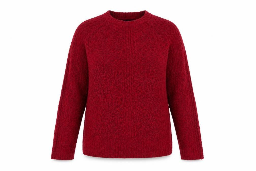 Front view of Marks & Spencer women’s pink round neck acrylic jumper, size S, - side slit
