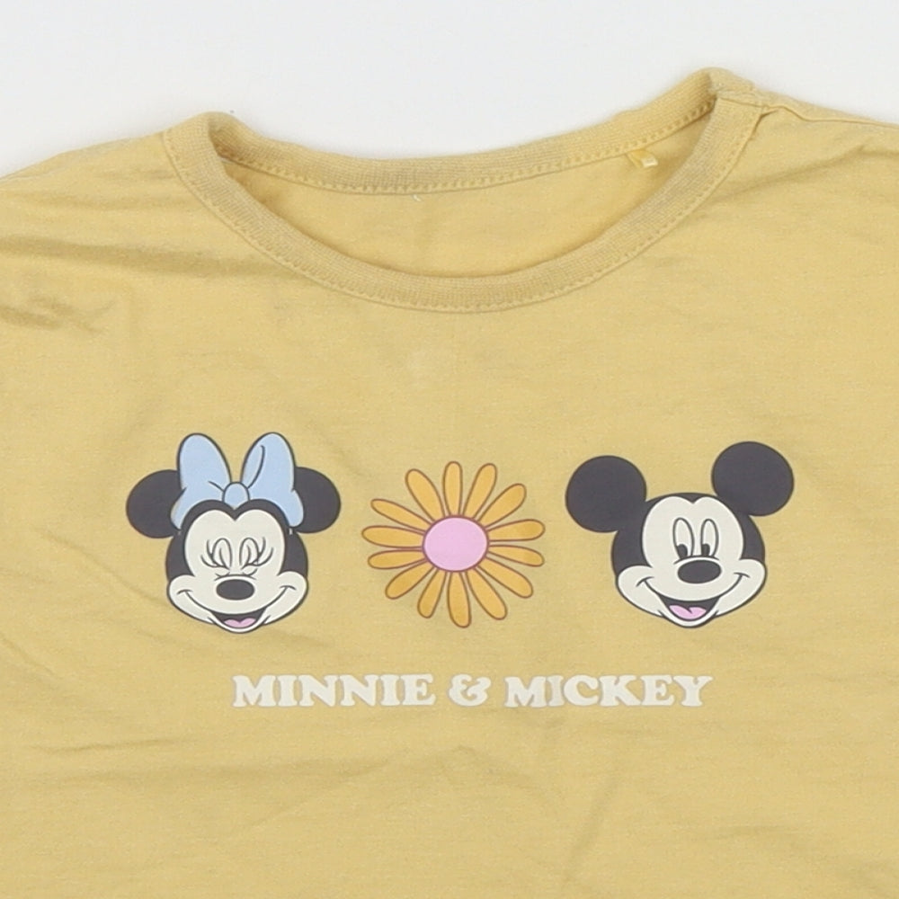 George Girls Yellow Floral Cotton Basic Dress Shirt Size 2 Years Round Neck  - Disney