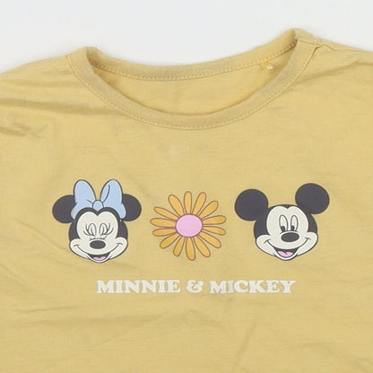 George Girls Yellow Floral Cotton Basic Dress Shirt Size 2 Years Round Neck  - Disney