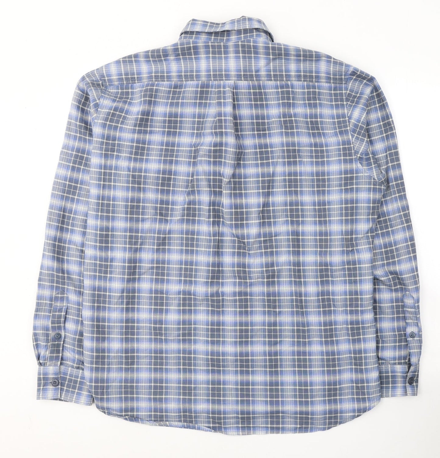 Reverse Mens Blue Plaid Cotton  Button-Up Size XL Collared Button