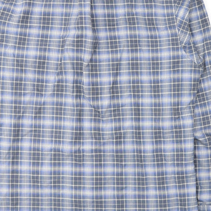 Reverse Mens Blue Plaid Cotton  Button-Up Size XL Collared Button