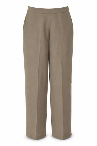 Front view of Preworn women’s brown polyester trousers, size UK 16, 27.5-inch leg regular