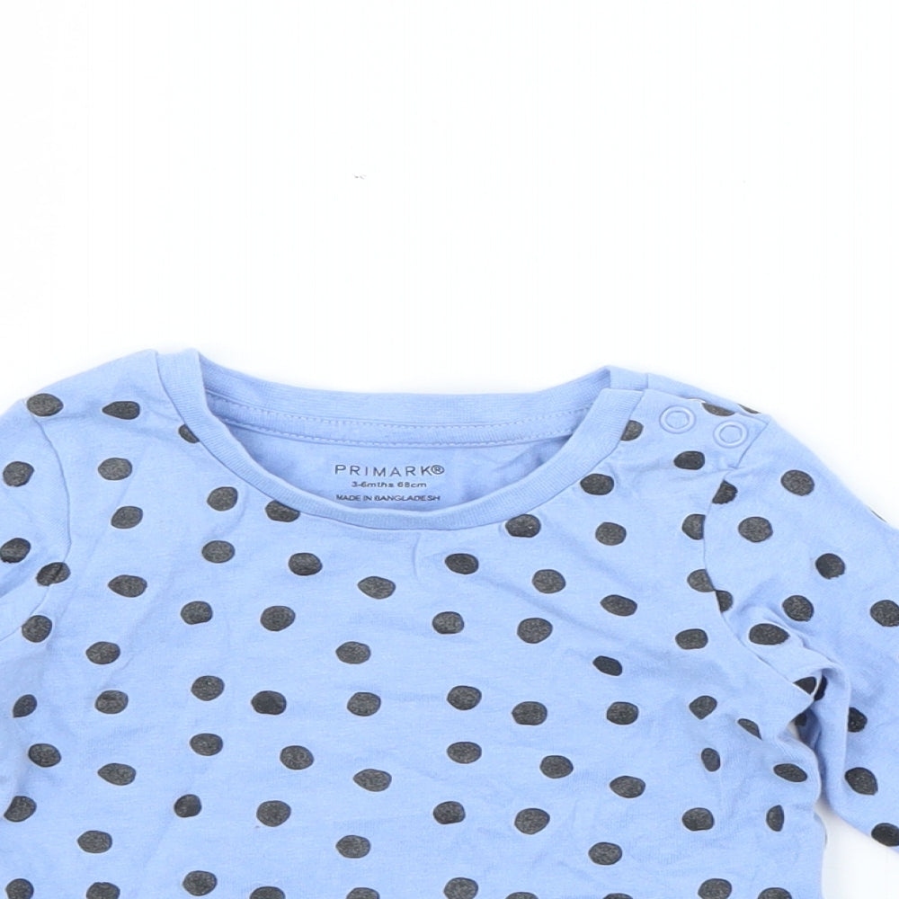Primark Baby Blue Polka Dot Cotton Pullover T-Shirt Size 3-6 Months Crew Neck