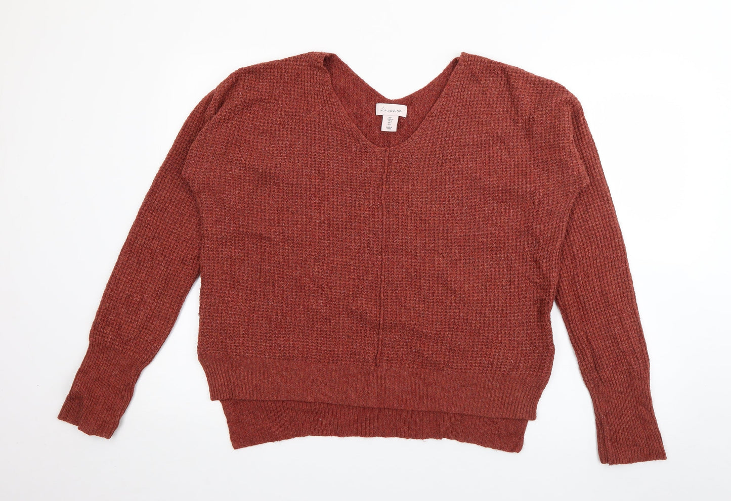 If it were me Womens Red V-Neck  Cotton Pullover Jumper Size L