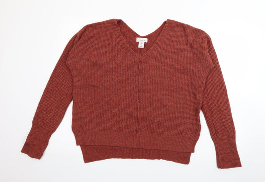 If it were me Womens Red V-Neck  Cotton Pullover Jumper Size L