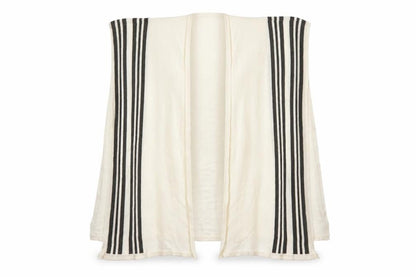 Front view of Marks & Spencer women’s ivory v-neck striped acrylic wrap jumper one size