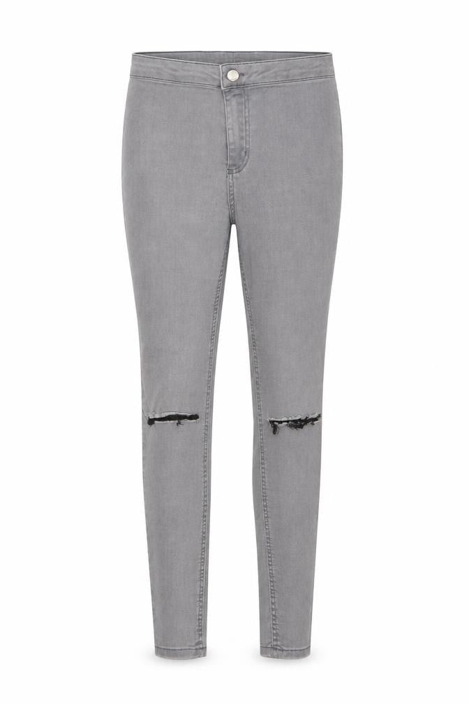 Front view of New Look women’s grey cotton skinny jeans, size UK 10, 27-inch leg regular