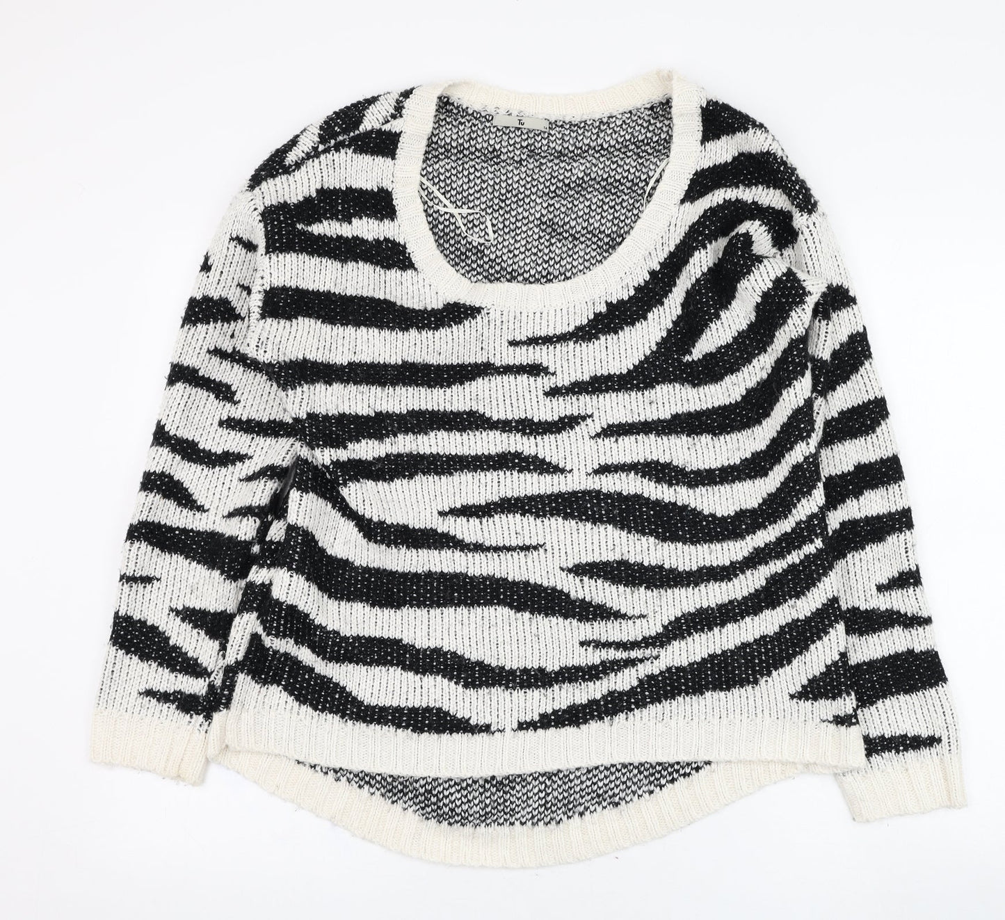 TU Womens Ivory Round Neck Animal Print Acrylic Pullover Jumper Size 14
