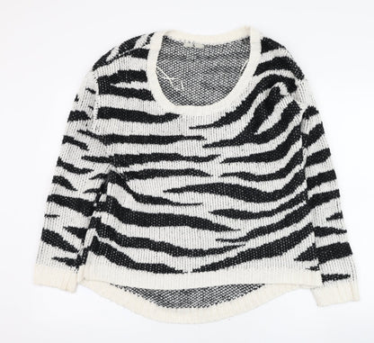 TU Womens Ivory Round Neck Animal Print Acrylic Pullover Jumper Size 14