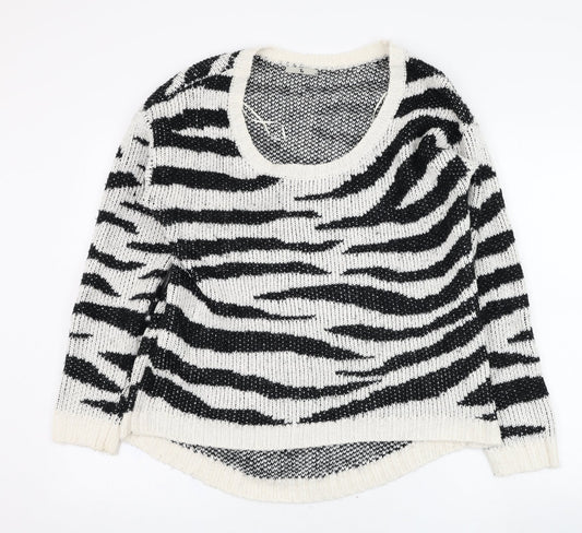 TU Womens Ivory Round Neck Animal Print Acrylic Pullover Jumper Size 14