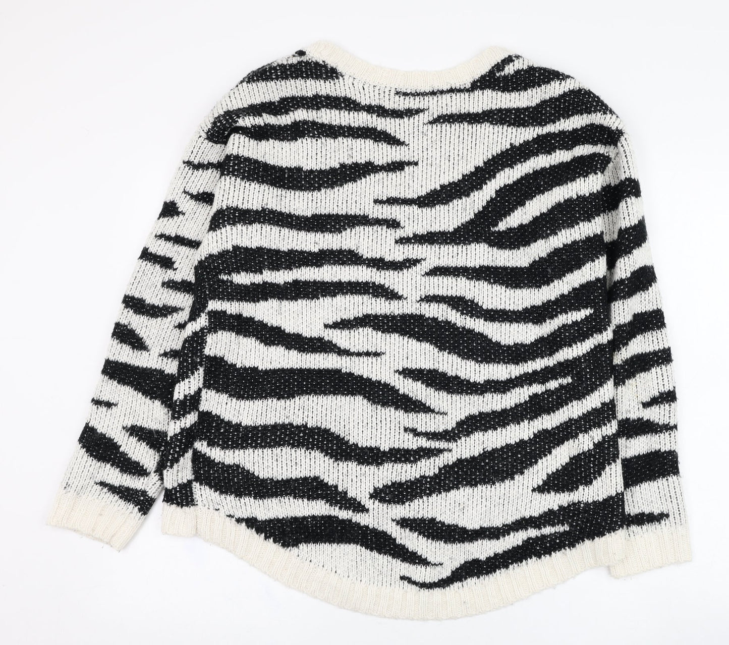 TU Womens Ivory Round Neck Animal Print Acrylic Pullover Jumper Size 14