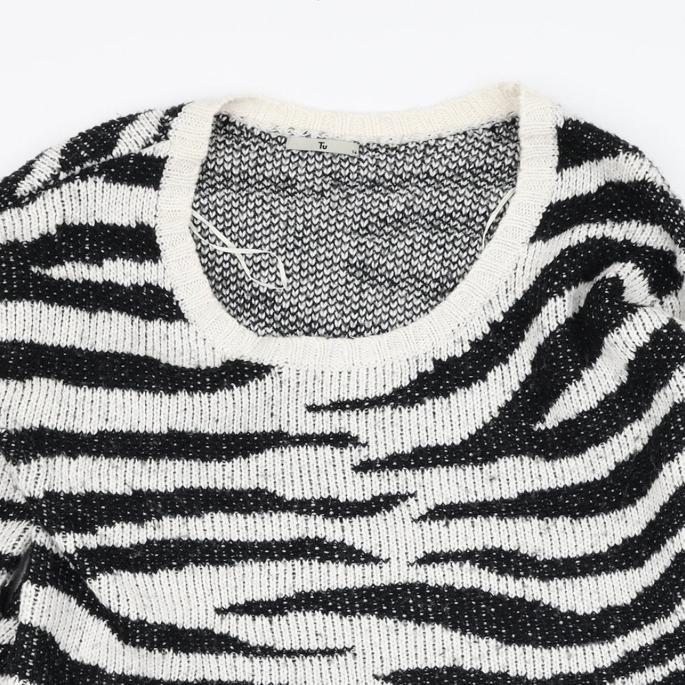 TU Womens Ivory Round Neck Animal Print Acrylic Pullover Jumper Size 14