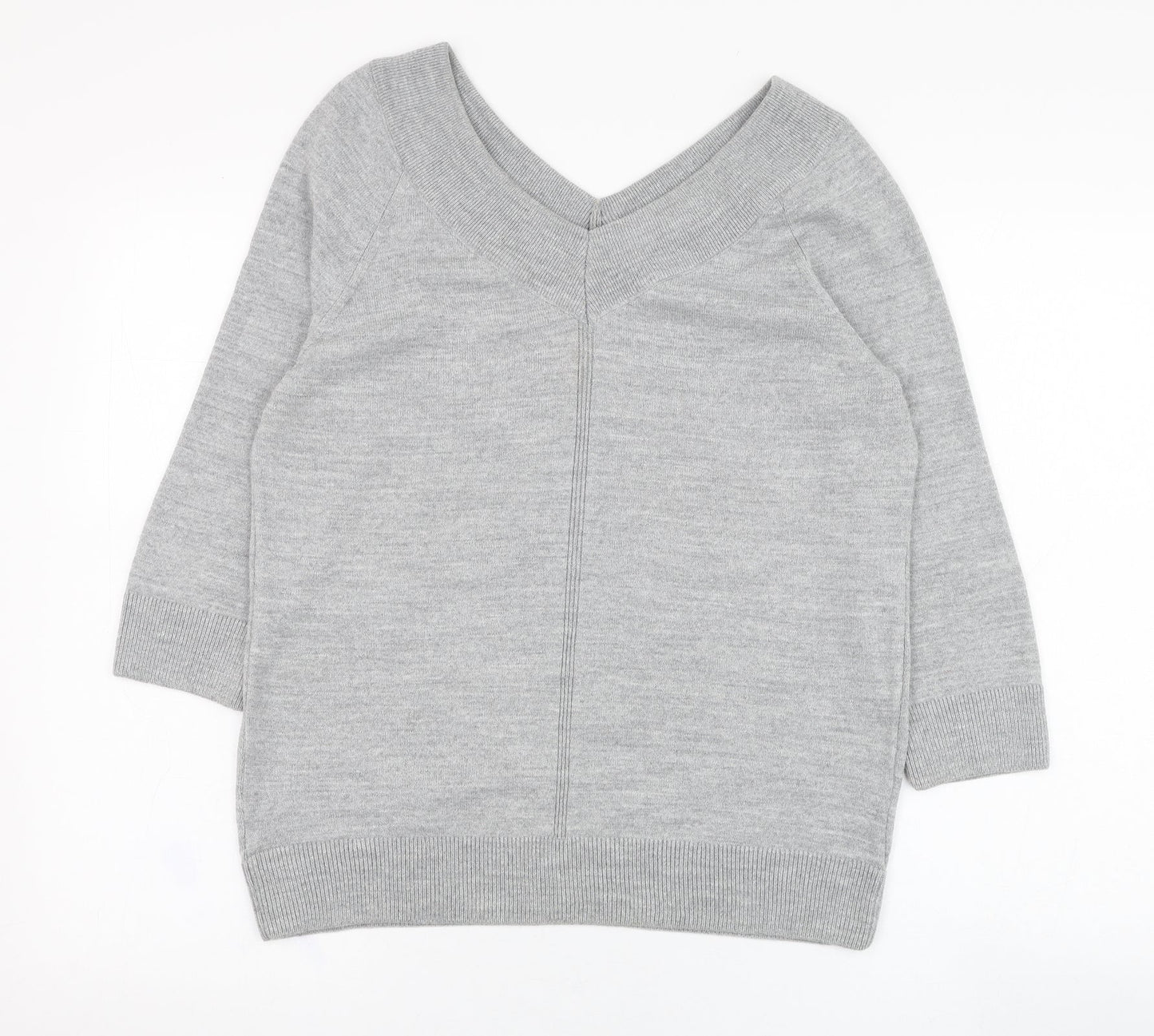 TU Womens Grey V-Neck  Acrylic Pullover Jumper Size 10