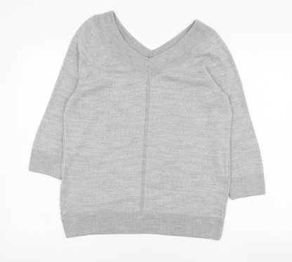 TU Womens Grey V-Neck  Acrylic Pullover Jumper Size 10