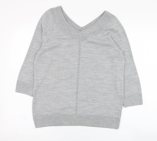 TU Womens Grey V-Neck  Acrylic Pullover Jumper Size 10