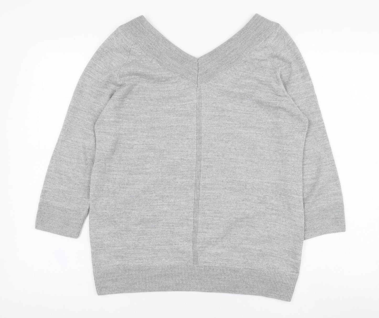 TU Womens Grey V-Neck  Acrylic Pullover Jumper Size 10