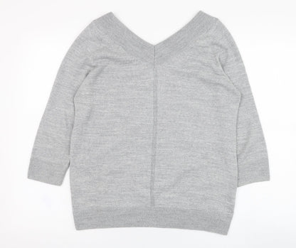 TU Womens Grey V-Neck  Acrylic Pullover Jumper Size 10